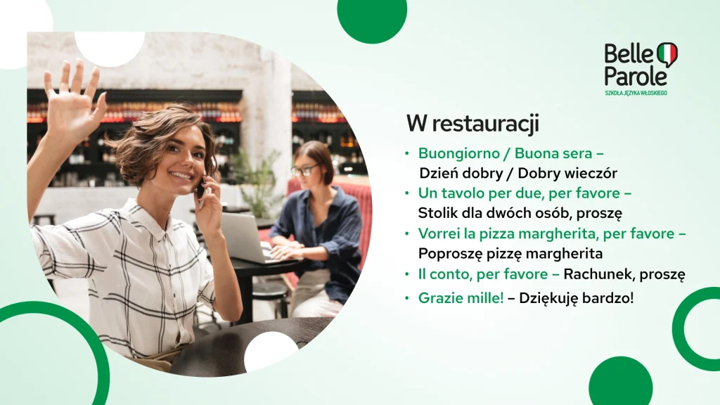 Włoski w restauracji, włoski w gastronomii słownictwo