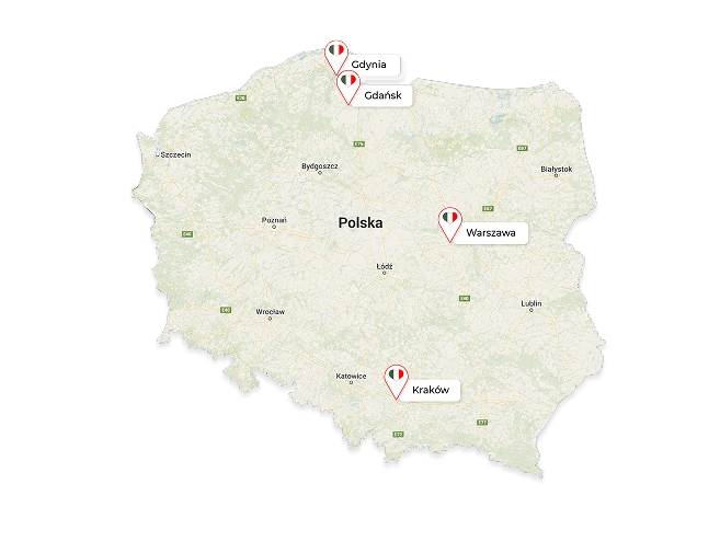 Mapa Polski - lokalizacje Belle Parole