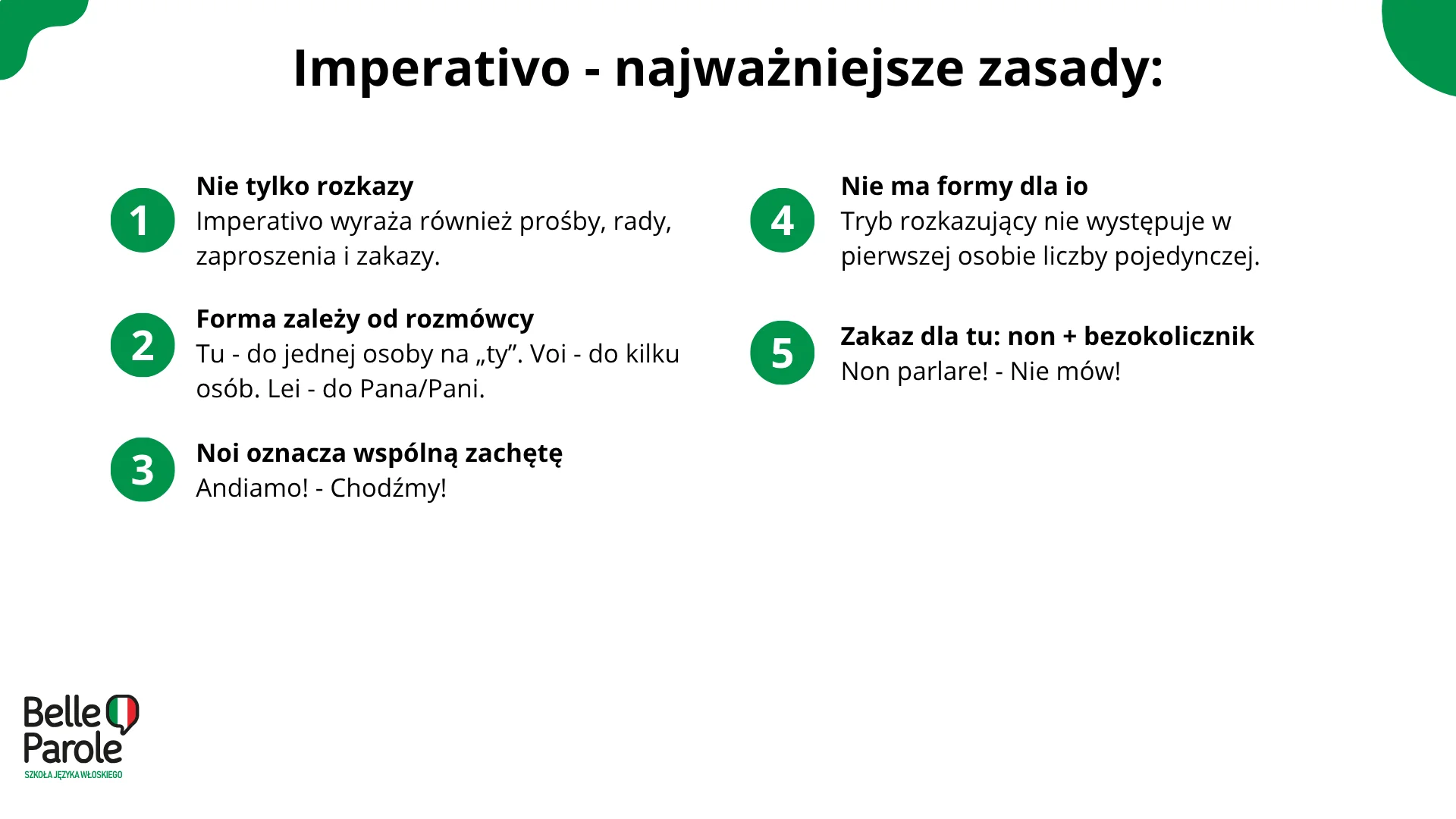 Imperativo - najważniejsze zasady