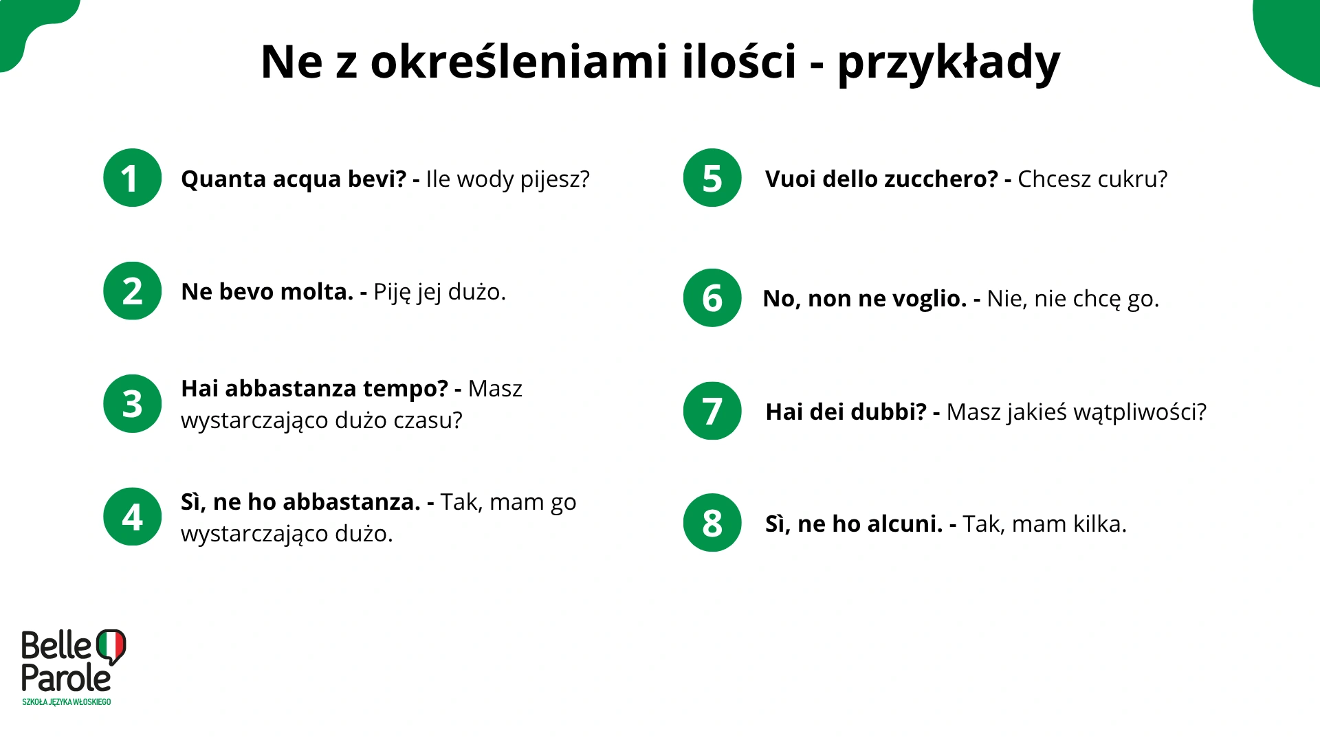 Ne z określeniami ilości - przykłady