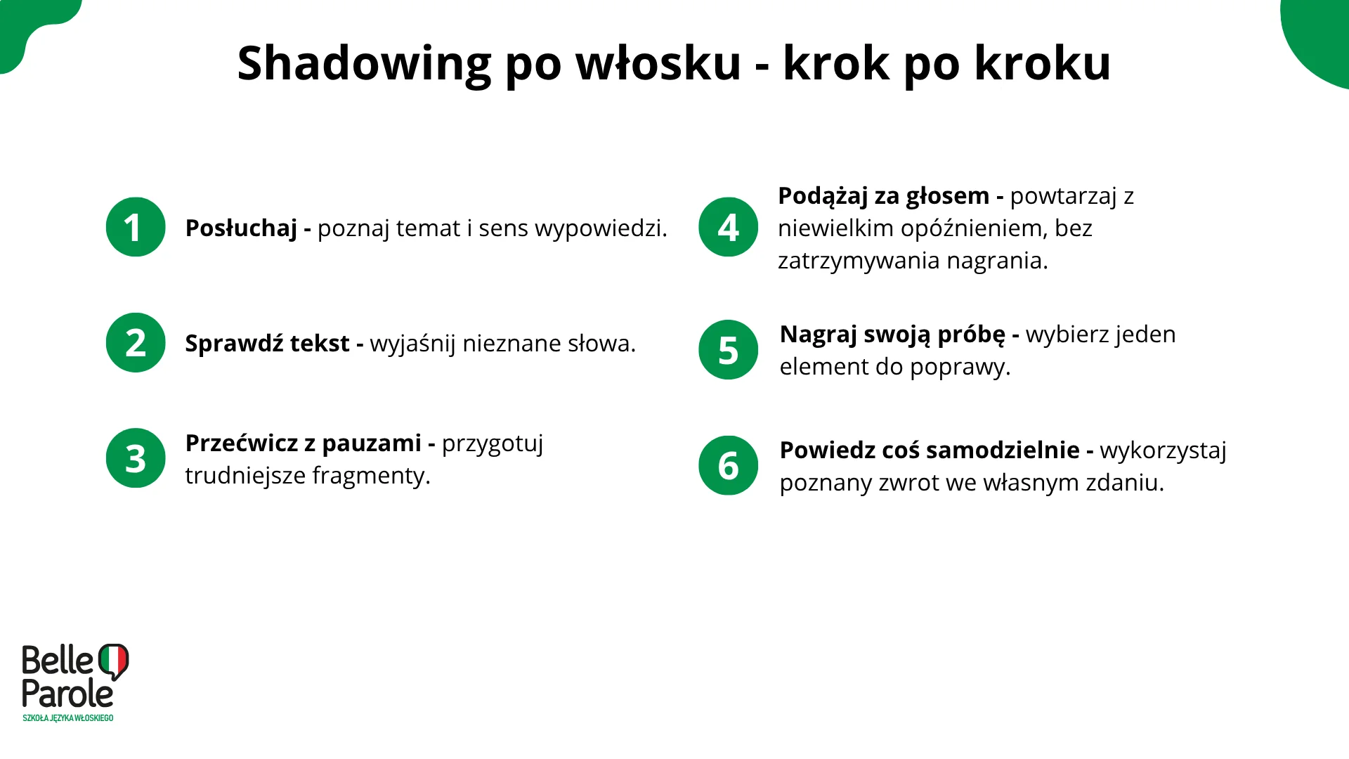 Shadowing po włosku - krok po kroku
